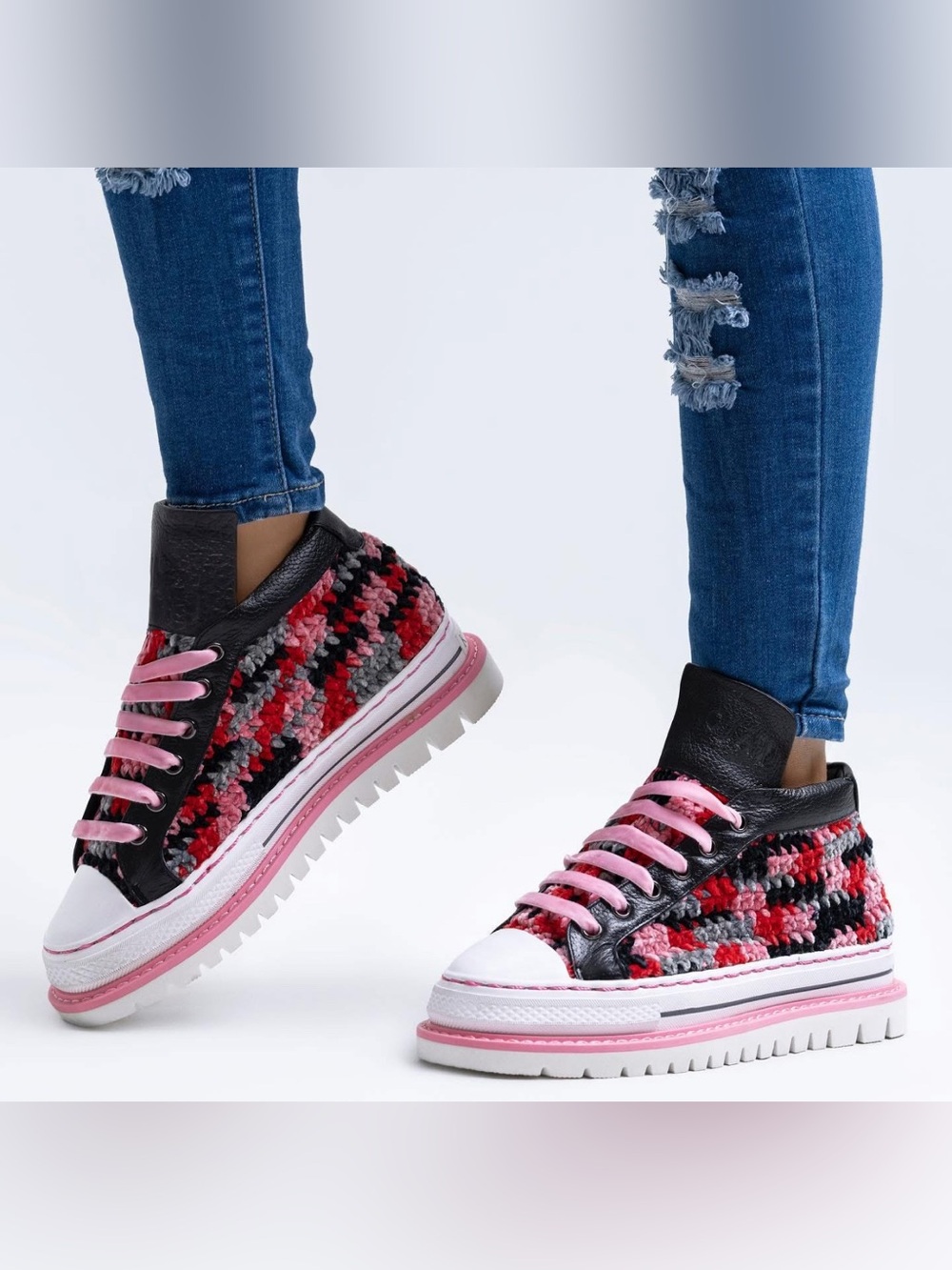 Krojay Rhodonite Hand-Crocheted High-Top Platform Sneakers - Size Women’s 9